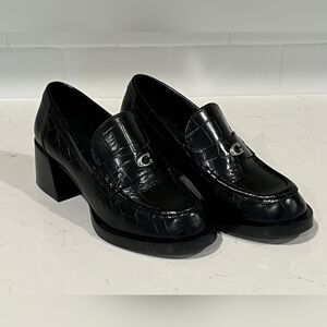 Coach Natalie Black Croco Leather Loafer Pumps Size 7 Like New W/O Box